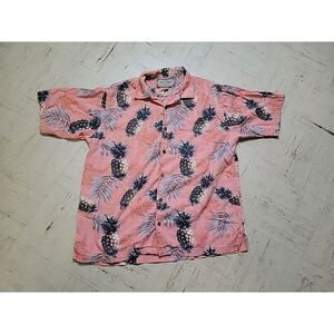 Palm‎ Island Clothing Co Hawaiian Shirt Men Large Pineapple Short Sleeve Pinkish